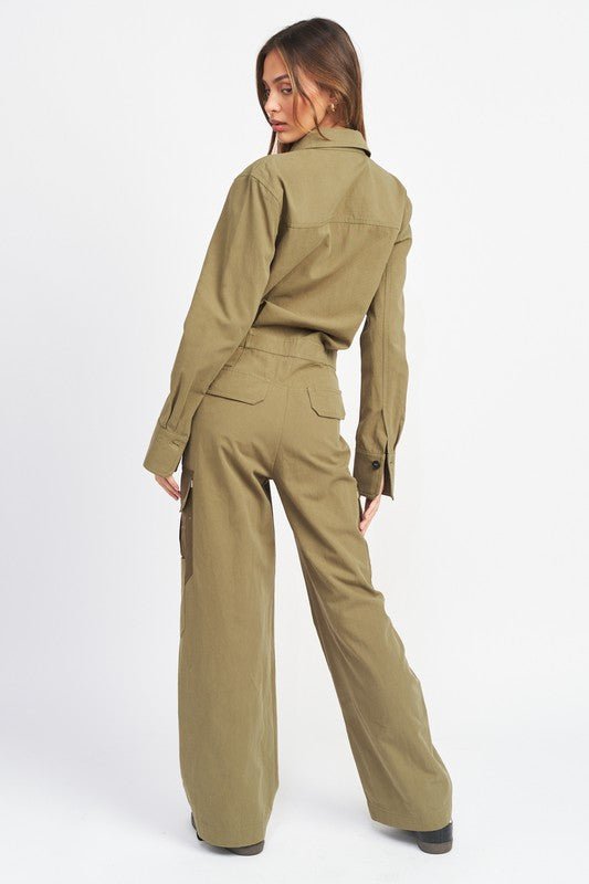 BOTTON DOWN CARGO JUMPSUIT - Robbi & Angel