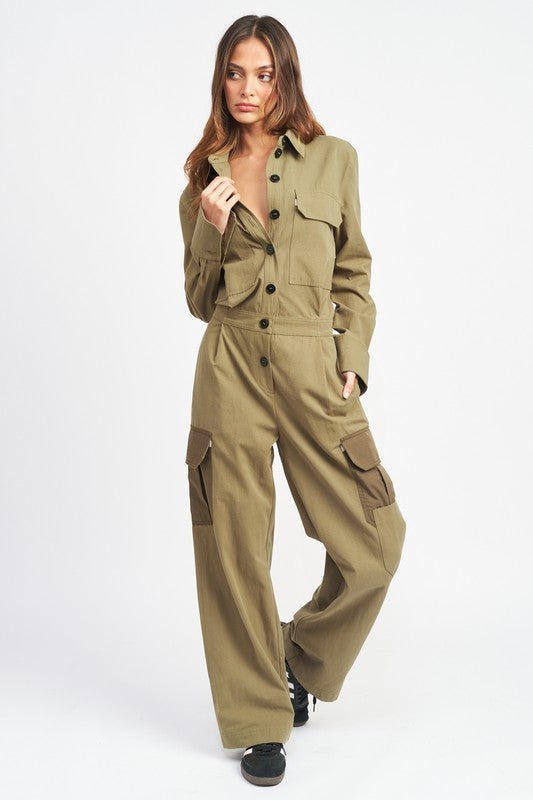 BOTTON DOWN CARGO JUMPSUIT - Robbi & Angel