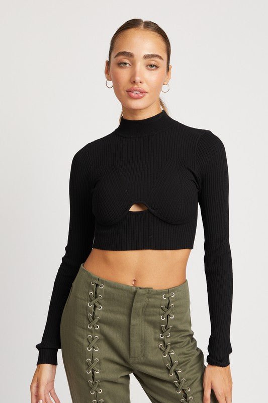 MOCK NECK CROP TOP WITH CUT OUT - Robbi & Angel