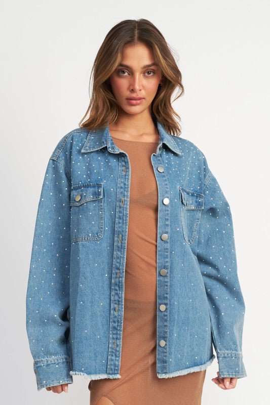 OVERSIZED RHINESTONE DENIM JACKET - Robbi & Angel