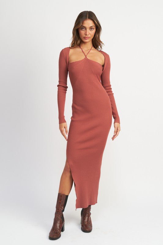 HALTER NECK MAXI DRESS WITH SLIT - Robbi & Angel