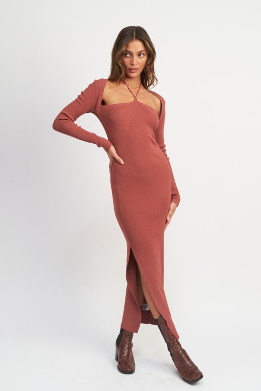 HALTER NECK MAXI DRESS WITH SLIT - Robbi & Angel