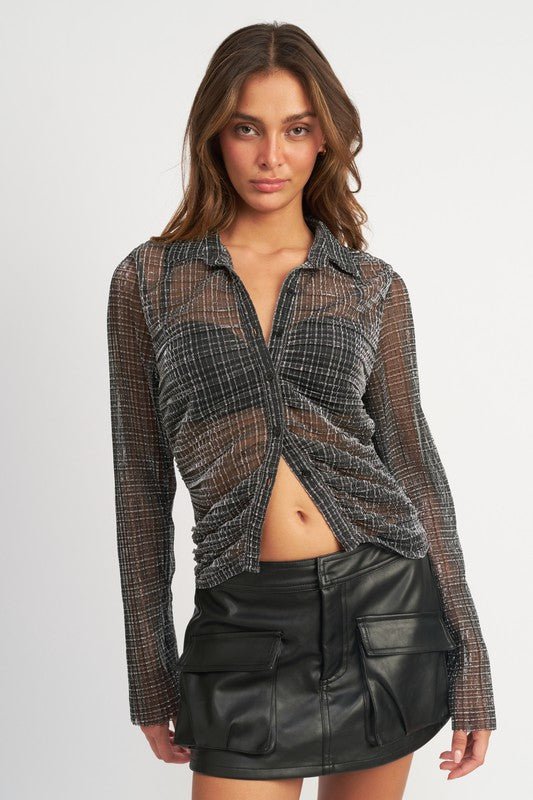 BUTTON DOWN SHEER TOP - Robbi & Angel