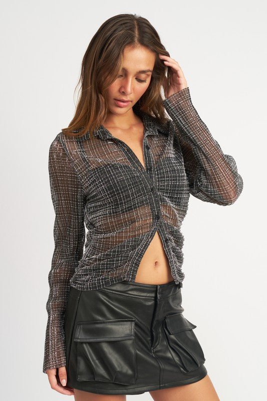 BUTTON DOWN SHEER TOP - Robbi & Angel