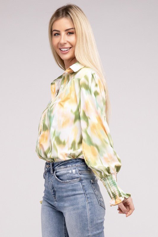 Allover Printed Long Sleeve Blouse - Robbi & Angel