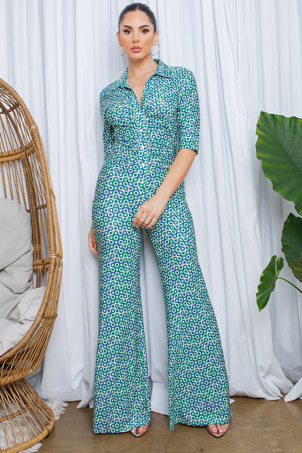 BP2678-Retro Ruched Jumpsuit