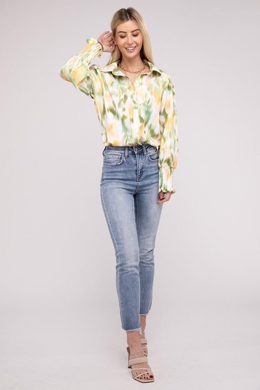 Allover Printed Long Sleeve Blouse - Robbi & Angel