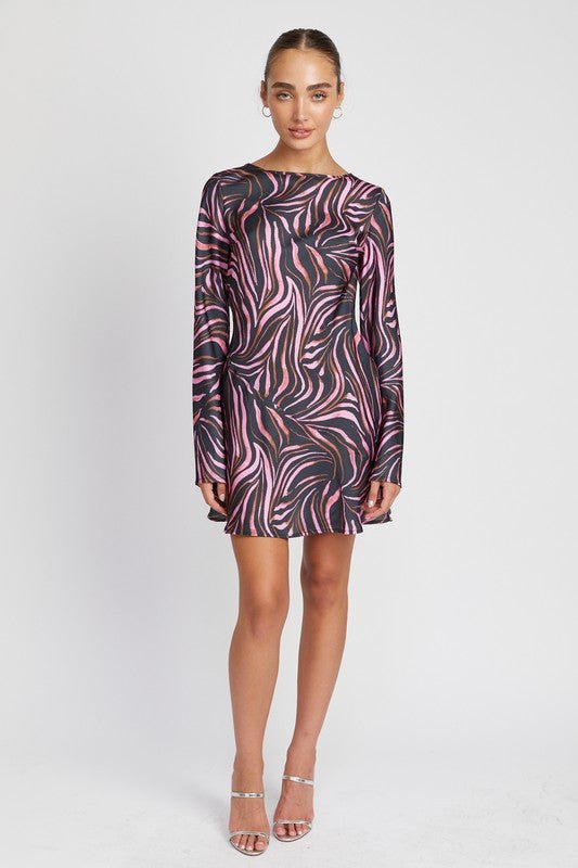 ZEBRA PRINT MINI DRESS WITH LACED UP BACK - Robbi & Angel