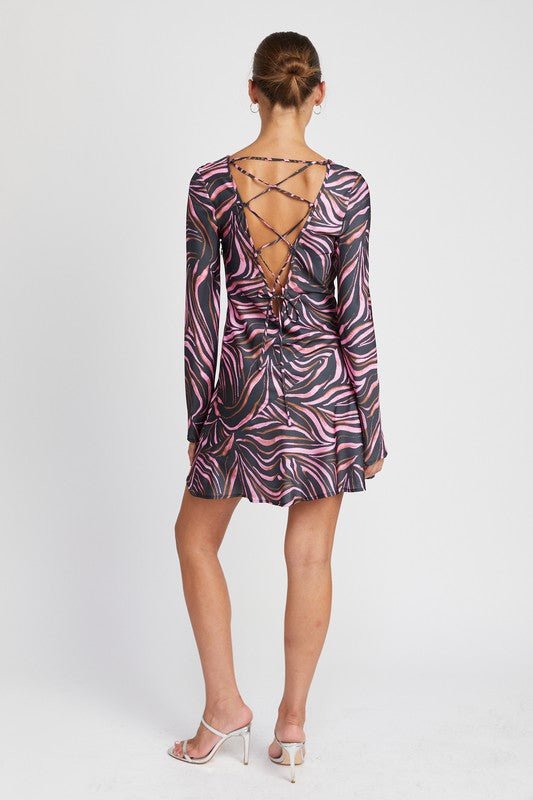 ZEBRA PRINT MINI DRESS WITH LACED UP BACK - Robbi & Angel