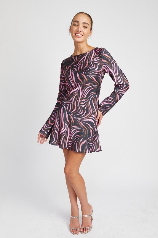 ZEBRA PRINT MINI DRESS WITH LACED UP BACK - Robbi & Angel