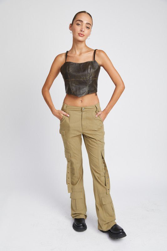 LOW WAIST CARGO FLARED PANTS - Robbi & Angel