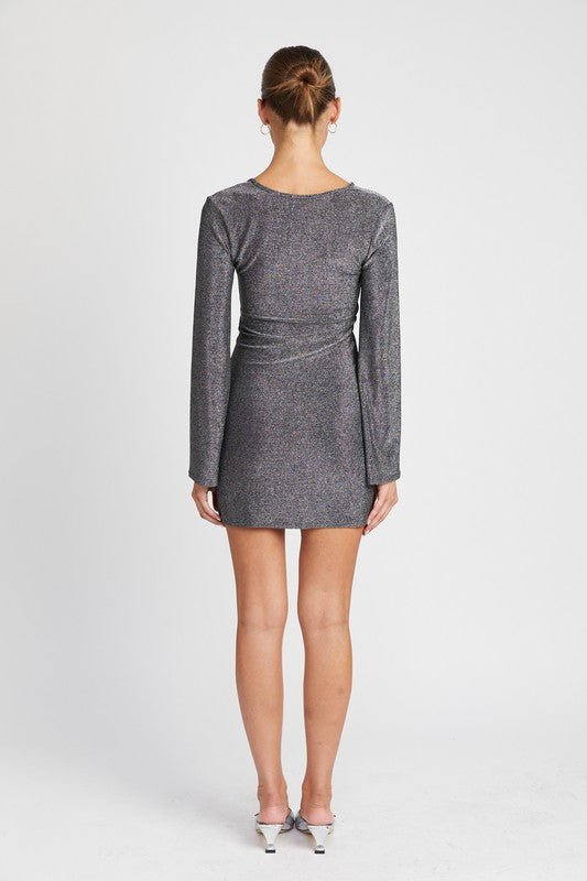 GLITTER LONG SLEEVE MINI DRESS WITH FRONT KEY HOLE - Robbi & Angel