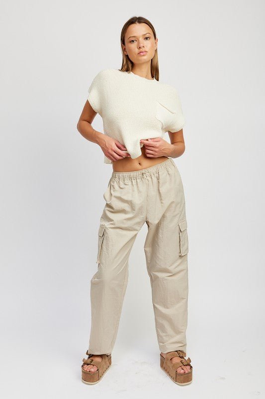 STRAIGHT LEG PANTS WITH ELASTIC WAIST BAND - Robbi & Angel