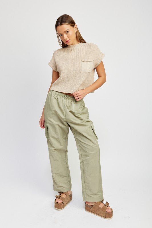 STRAIGHT LEG PANTS WITH ELASTIC WAIST BAND - Robbi & Angel