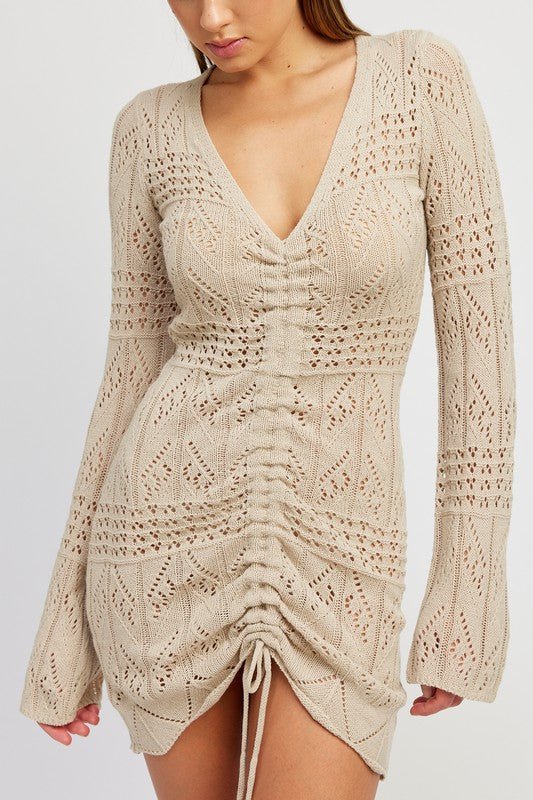 RUCHED CROCHET MINI DRESS - Robbi & Angel