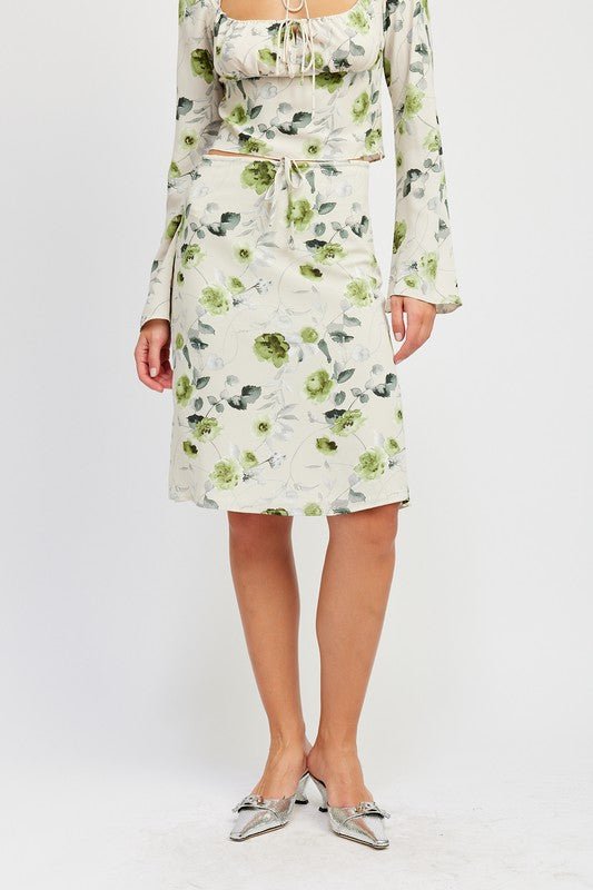 FLORAL MIDI SKIRT WITH FRONT DRAWSTRING - Robbi & Angel