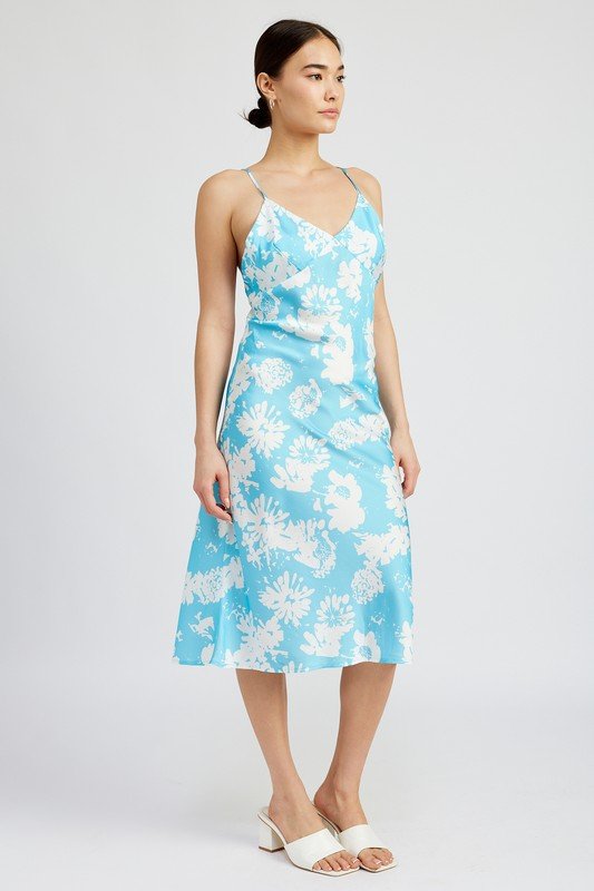 V NECK FLORAL DRESS WITH OPEN BACK - Robbi & Angel