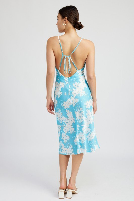 V NECK FLORAL DRESS WITH OPEN BACK - Robbi & Angel