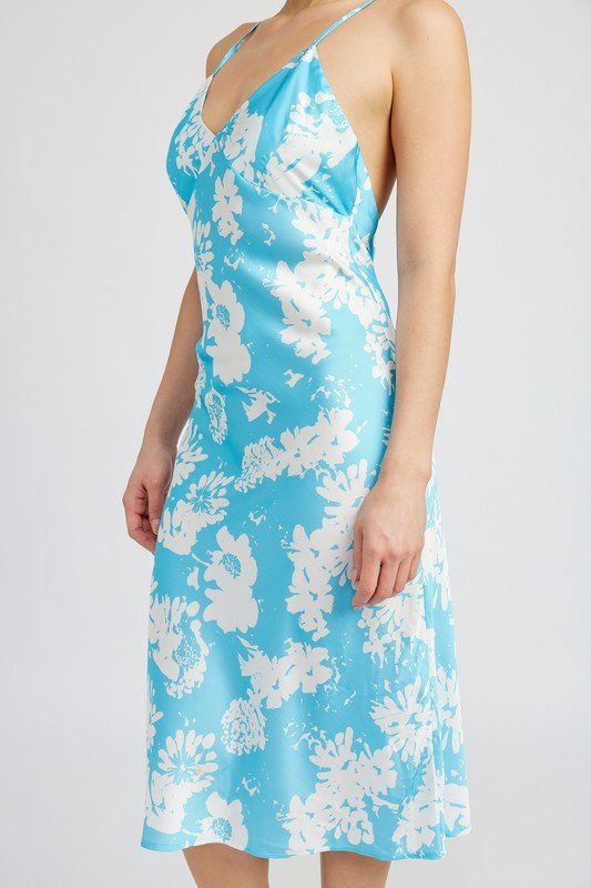 V NECK FLORAL DRESS WITH OPEN BACK - Robbi & Angel