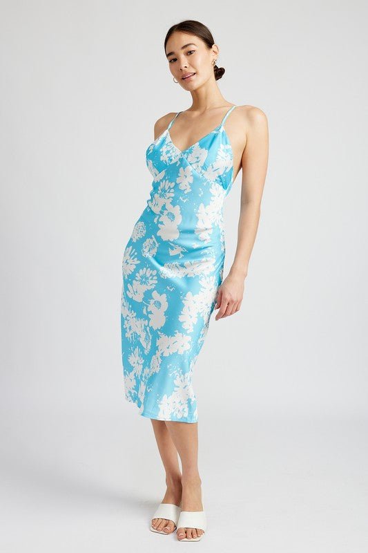 V NECK FLORAL DRESS WITH OPEN BACK - Robbi & Angel