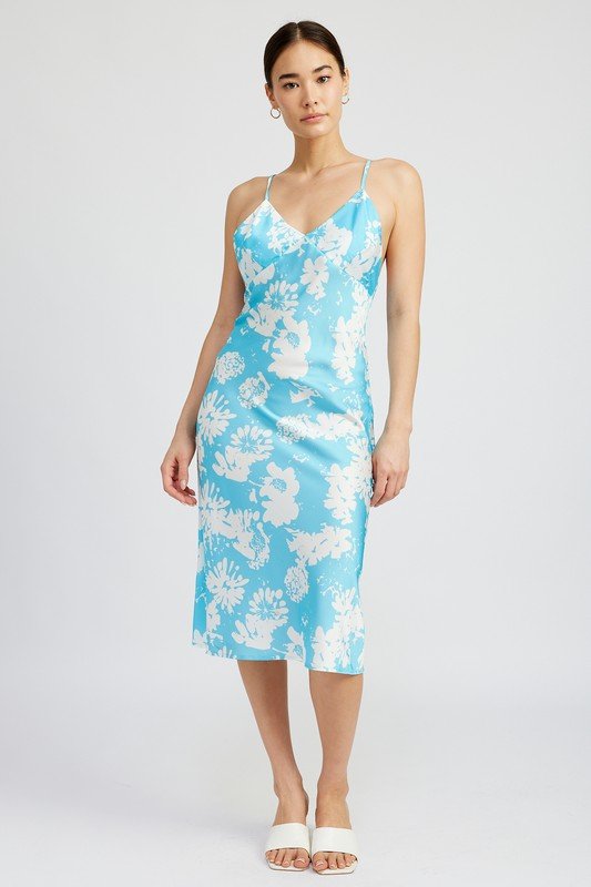 V NECK FLORAL DRESS WITH OPEN BACK - Robbi & Angel