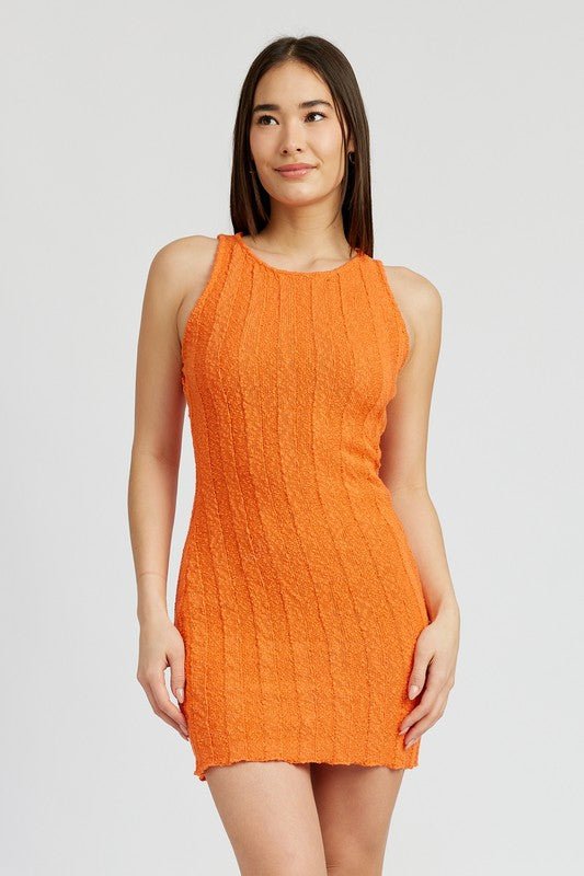 ROUND NECK FITTED MINI DRESS - Robbi & Angel