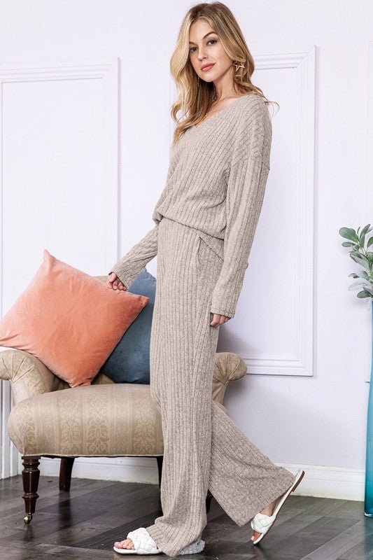 Slouchy Beige ribbed knit loungewear set - Robbi & Angel