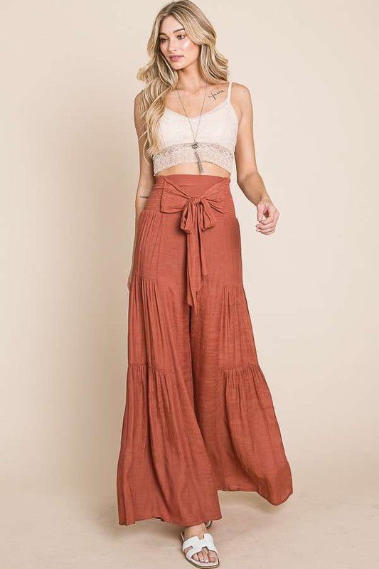 Tie front ruched waist back pants - Robbi & Angel