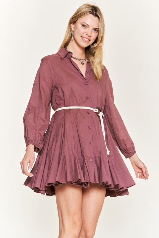 SOLID FLARE SHIRT DRESS KRD4190 - Robbi & Angel