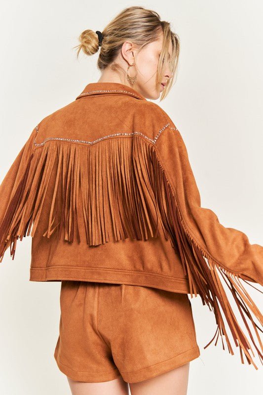 Suede studded fringe jacket PLUS JJO5009P - Robbi & Angel