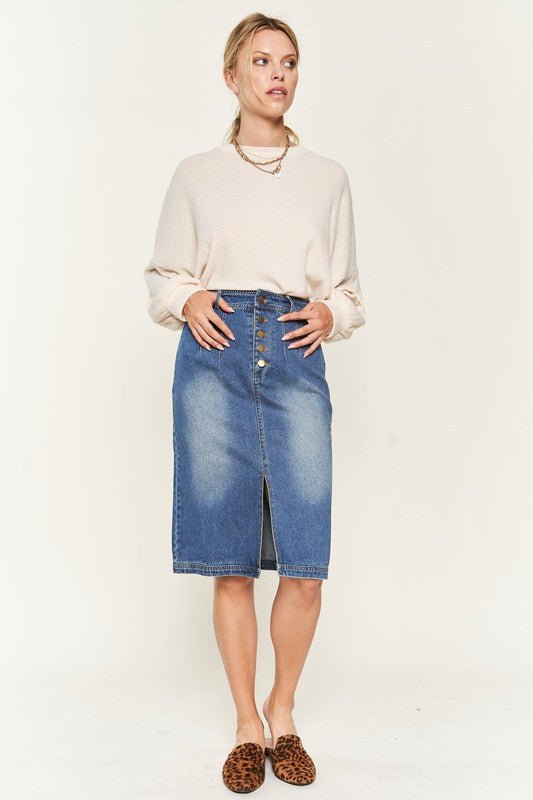 Denim button down front midi skirt JBJ1077 - Robbi & Angel