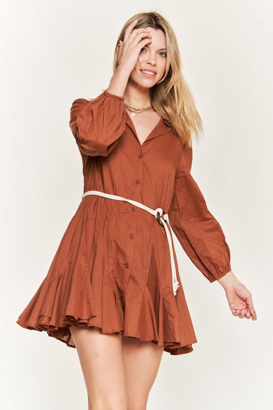 SOLID FLARE SHIRT DRESS KRD4190 - Robbi & Angel