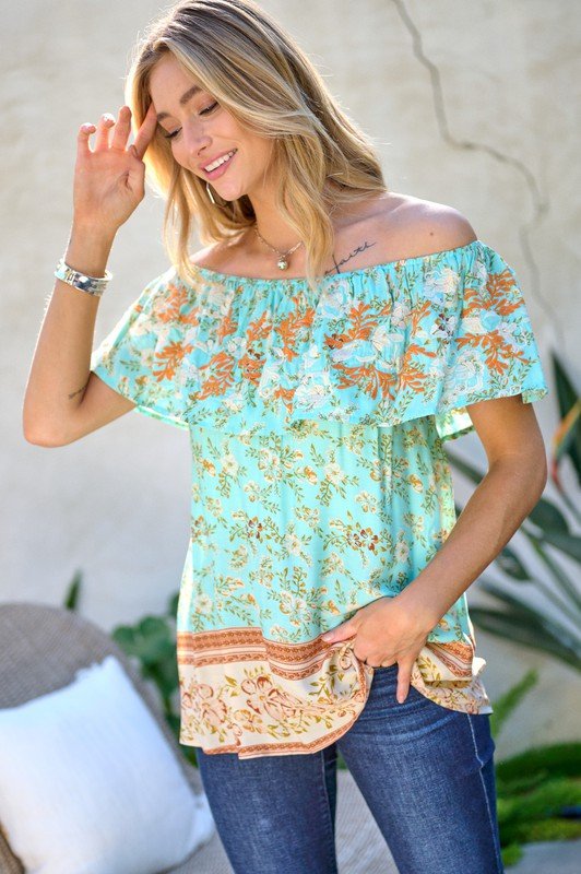 Printed Off Shoulder Smocked Top - Robbi & Angel