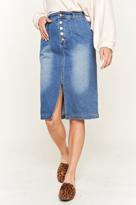 Denim button down front midi skirt JBJ1077 - Robbi & Angel