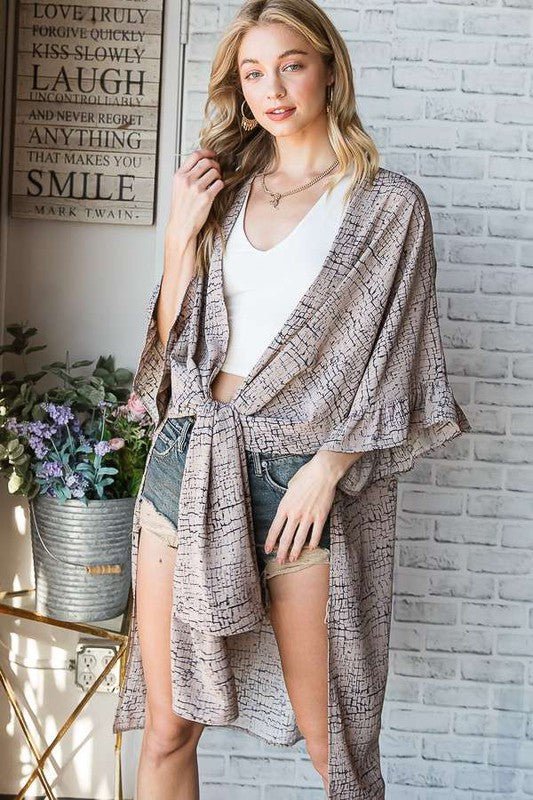 NATURAL GEO PRINT MID SLEEVE KIMONO - Robbi & Angel