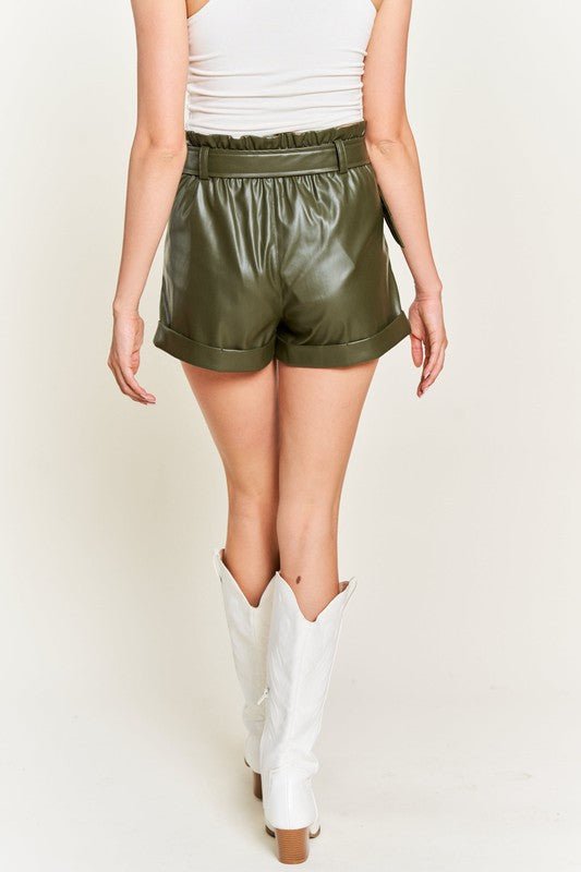 High-rise waist Belted Faux Leather Short JJB5001 - Robbi & Angel