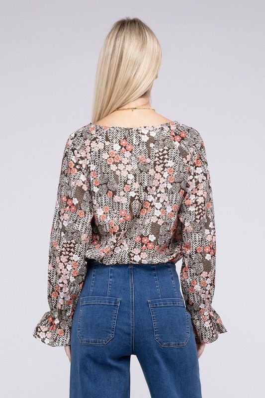 Floral Print Tie Neck Blouse - Robbi & Angel