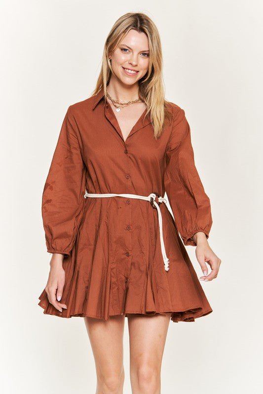 SOLID FLARE SHIRT DRESS KRD4190 - Robbi & Angel