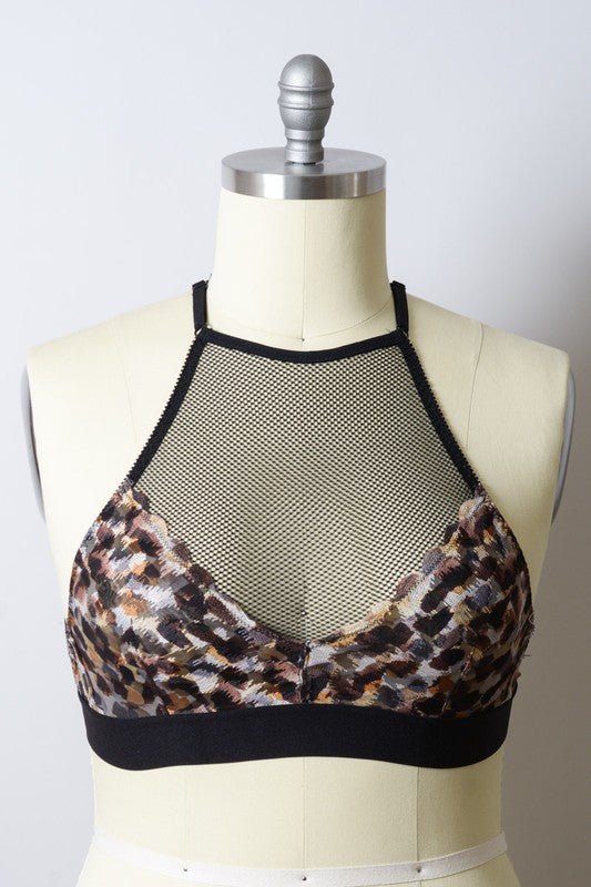 Plus Size Mesh Print High Neck Bralette - Robbi & Angel