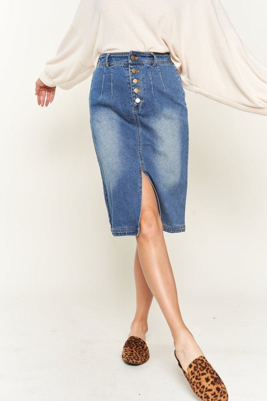 Denim button down front midi skirt JBJ1077 - Robbi & Angel