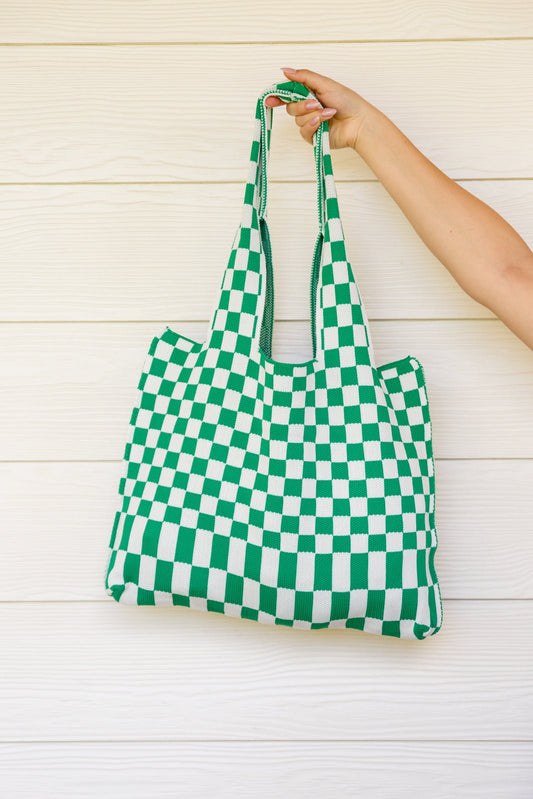 Checkerboard Lazy Wind Big Bag in Green & White - Robbi & Angel