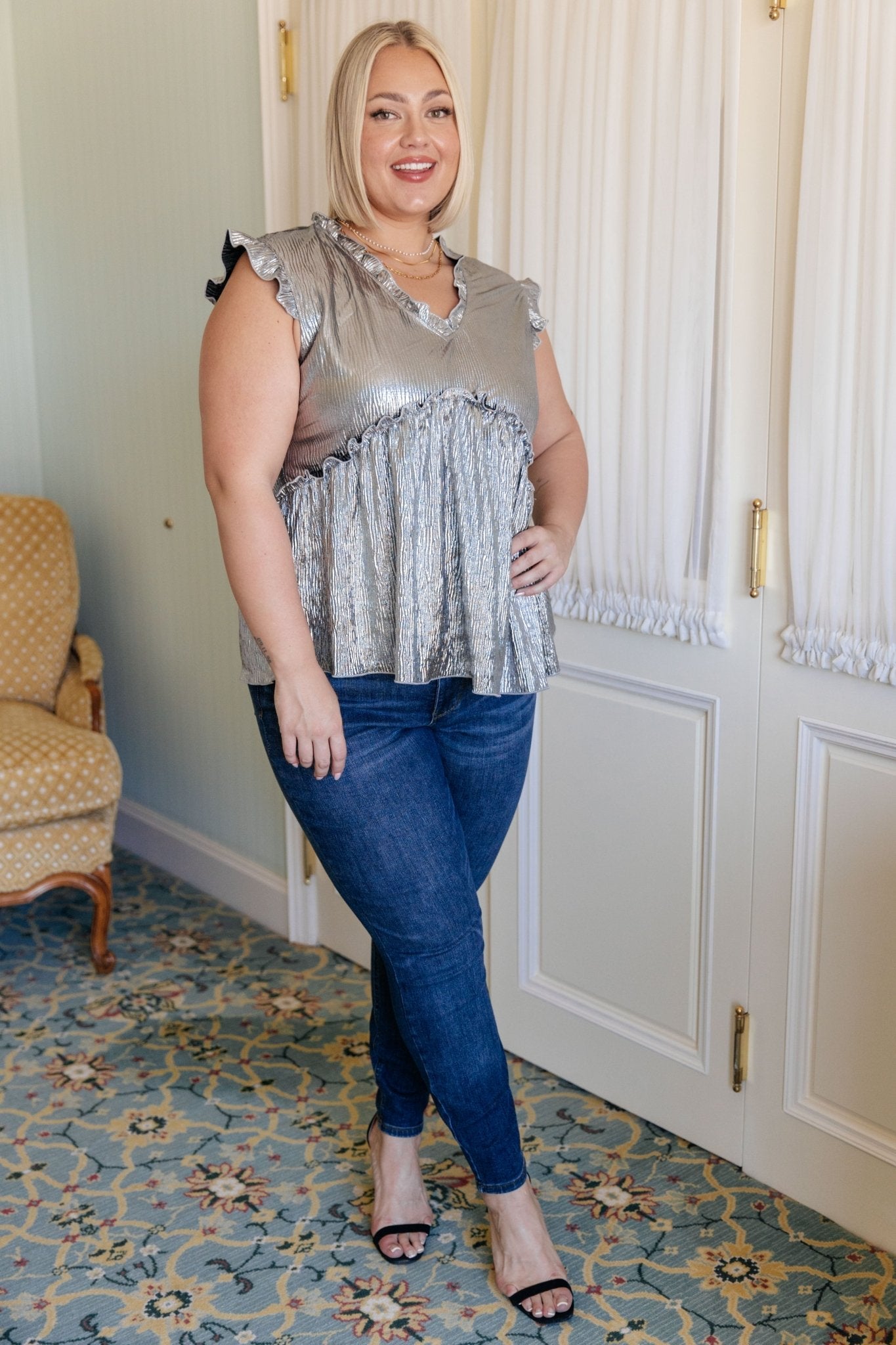 Shine On Metallic Peplum Top - Robbi & Angel