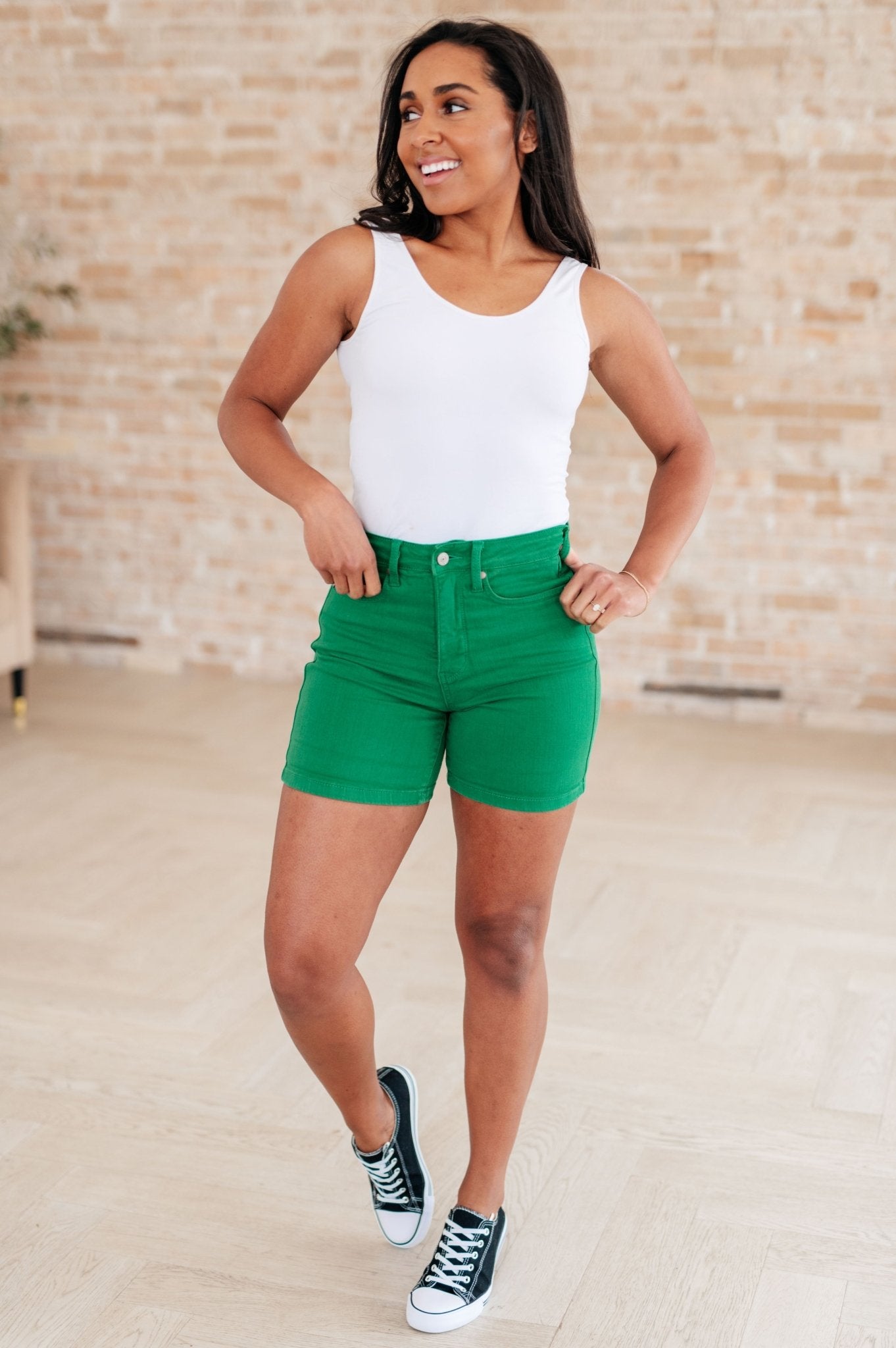 Jenna High Rise Control Top Cuffed Shorts in Green - Robbi & Angel