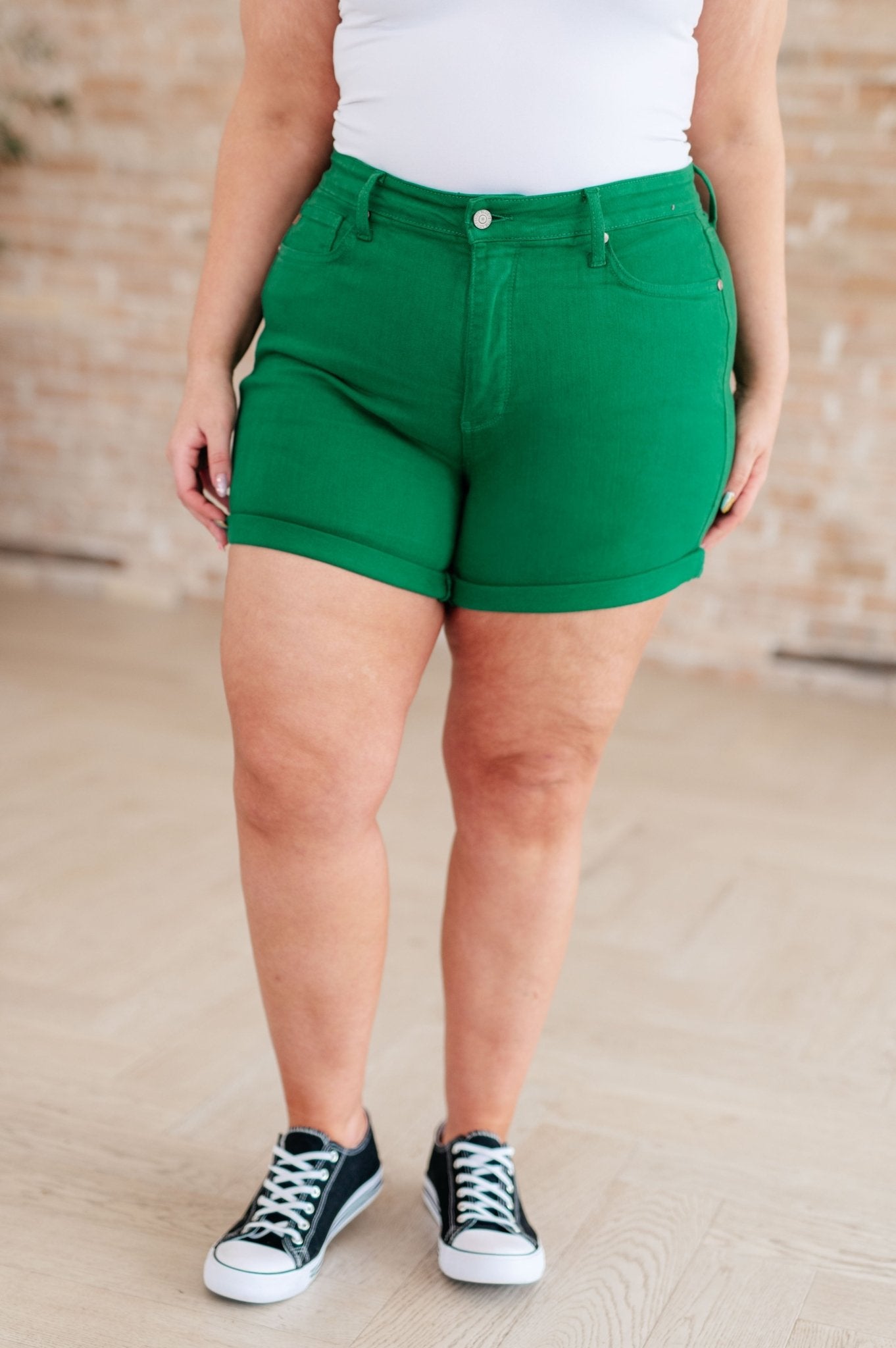 Jenna High Rise Control Top Cuffed Shorts in Green - Robbi & Angel