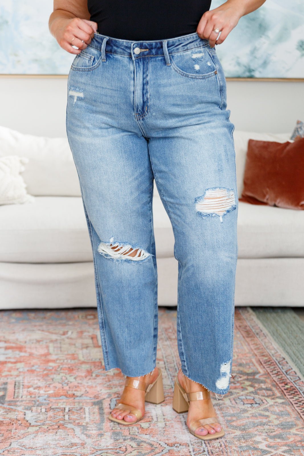 Nora High Rise Rigid Magic Destroy Slim Straight Jeans - Robbi & Angel