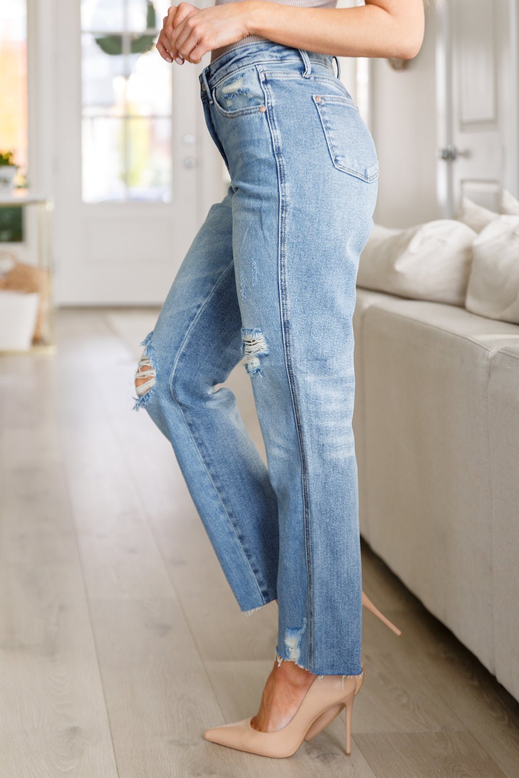 Nora High Rise Rigid Magic Destroy Slim Straight Jeans - Robbi & Angel