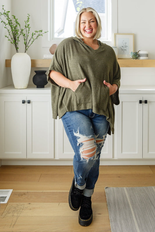 Perfectly Poised Hooded Poncho in Olive - Robbi & Angel