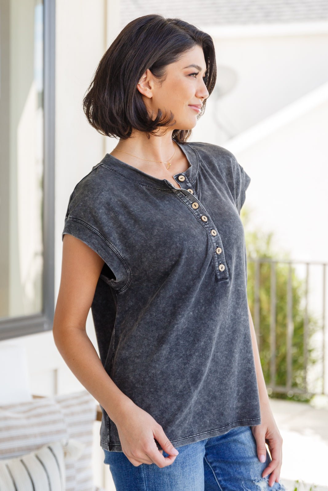 She's Alright Mineral Wash Sleeveless Henley - Robbi & Angel