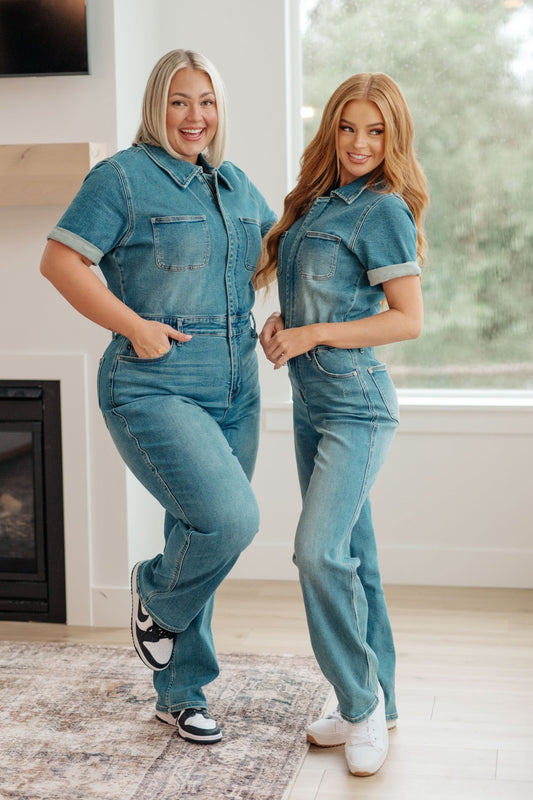 Sylvia Short Sleeve Denim Jumpsuit - Robbi & Angel
