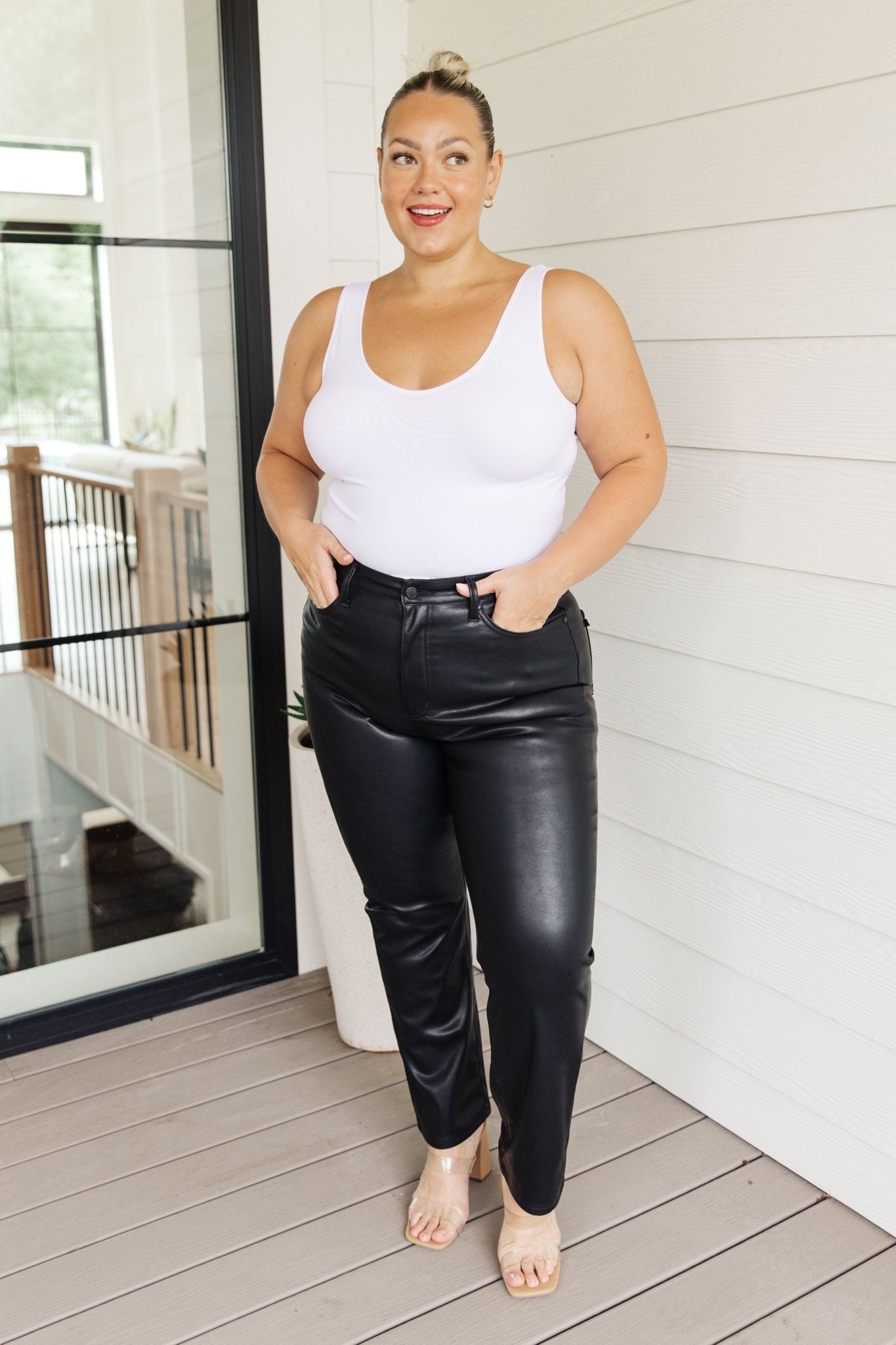 Tanya Control Top Faux Leather Pants in Black - Robbi & Angel